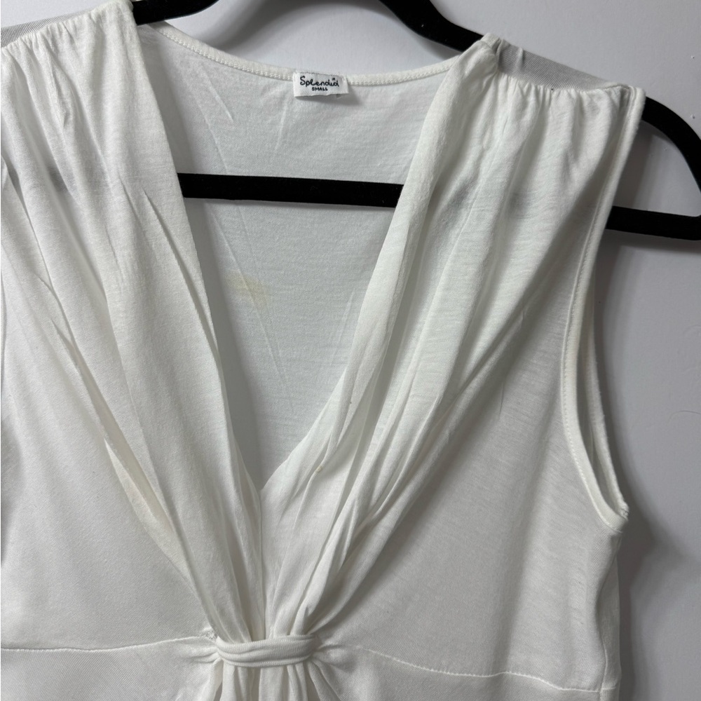 Splendid Top, S, White,Sleeveless, V Neck w/ gathered front Excellent Condition - Picture 2 of 11